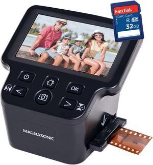 Magnasonic All-In-One 24MP Film Scanner with Large 5" Display & HDMI, Converts 35mm/126/110/Super 8 Film & 135/126/110 Slides into Digital Photos, Built-in Memory with bonus 32GB SD Card (FS71)