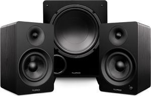 Fluance Ai61 Powered 6.5" Stereo Bookshelf Speakers and DB10 10" Low Frequency Ported Front Firing Powered Subwoofer with 15 Feet RCA Ultimate Performance Collection Subwoofer Cable (Black Ash)