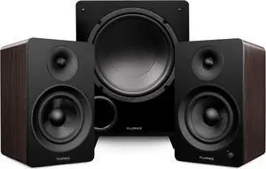 Fluance Ai61 Powered 6.5" Stereo Bookshelf Speakers and DB10 10" Low Frequency Ported Front Firing Powered Subwoofer with 15 Feet RCA Ultimate Performance Collection Subwoofer Cable (Natural Walnut)