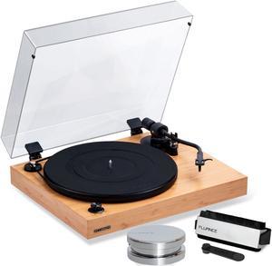 Fluance RT82 Reference High Fidelity Vinyl Turntable Record Player with Ortofon OM 10 Cartridge, Speed Control Motor, Record Weight, 3 in 1 Stylus and Record Cleaning Vinyl Accessory Kit