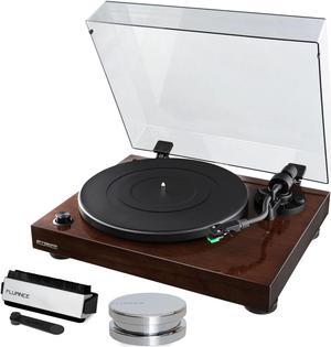 Fluance RT81 Elite High Fidelity Vinyl Turntable Record Player featuring Audio Technica AT95E, Belt Drive, Built-in Preamp with Record Weight and 3 in 1 Stylus and Record Cleaning Vinyl Accessory Kit