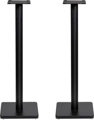 Fluance Floor Speaker Stands for Surround Sound and Bookshelf Speakers with Solid Construction, Adjustable Floor Spikes, Rubber Isolation Feet, Cable Management, Square Base - Matte Black/Pair (SS05S)