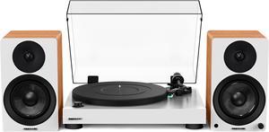 Fluance RT81 Elite High Fidelity Vinyl Turntable (White) with Ai41 Powered 5" Stereo Bookshelf Speakers (Lucky Bamboo), Diamond Stylus, Belt Drive, Built-in Preamp, 90W Class D Amplifier, Bluetooth