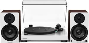 Fluance RT81 Elite High Fidelity Vinyl Turntable (White) with Ai41 Powered 5" Stereo Bookshelf Speakers (White Walnut), Diamond Stylus, Belt Drive, Built-in Preamp, 90W Class D Amplifier, Bluetooth