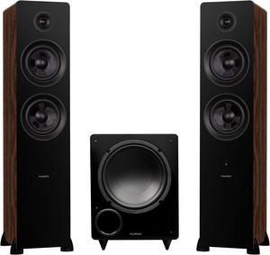 Fluance Ai81 Powered Floorstanding Tower Speakers and DB10 10" Low Frequency Ported Front Firing Powered Subwoofer with 15 Feet RCA Ultimate Performance Collection Subwoofer Cable (Natural Walnut)