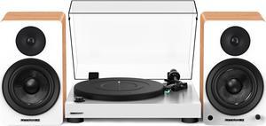 Fluance RT81 Elite High Fidelity Vinyl Turntable (White) with Ai61 Powered 6.5" Stereo Bookshelf Speakers (Lucky Bamboo), Diamond Stylus, Belt Drive, Built-in Preamp, 90W Class D Amplifier, Bluetooth