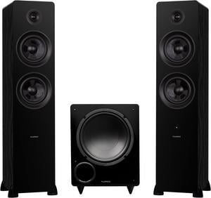 Fluance Ai81 Powered Floorstanding Tower Speakers and DB10 10" Low Frequency Ported Front Firing Powered Subwoofer with 15 Feet RCA Ultimate Performance Collection Subwoofer Cable (Black Ash)