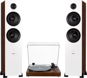 Fluance RT81+ Turntable (Walnut) and Ai81 Tower Speakers (White Walnut) Bundle: High Fidelity Vinyl Playback & Powerful Stereo Sound, Integrated Amplifiers