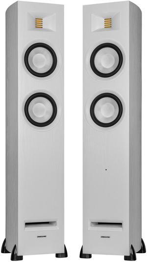 Fluance Ri91 Reference Stereo Powered Floorstanding Tower Speakers with High Performance AMT Tweeters, 2x6.5" Drivers, 150W Amplifier for Turntable, TV, PC - HDMI, Bluetooth, RCA & Sub Out (White Ash)