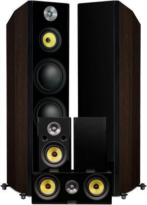 Fluance Signature HiFi Surround Sound Home Theater 5.0 Channel Speaker System including 3-Way Floorstanding Towers, Center Channel and Rear Surround Speakers - Natural Walnut (HFHTBW)