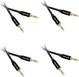 Nyrius Premium Grade 3.5mm Auxiliary Audio Cable (3 Feet) with Tangle Free Braided Protective Shielding & Gold Plated Step Down Connector for Smartphones, Tablets, Home Stereo, Car Audio - 4 Pack