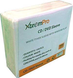 XtremPro CD DVD Tyvek Sleeves Double Sided Wallet Plastic Sleeve Insert Holds 2 Discs 100Pcs - White (11089)