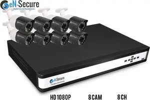 eN-Secure 8 Channel NVR PoE IP Security Surveillance System, 8 Bullet 2MP Full HD Night Vision Indoor/Outdoor 1080p Cameras, No HDD, Smart Phone Compatible