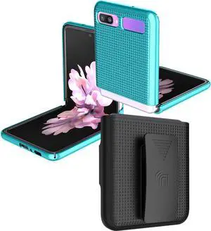 Teal Mint Cyan Case Cover and Belt Clip for Samsung Galaxy Z Flip 5G Phone