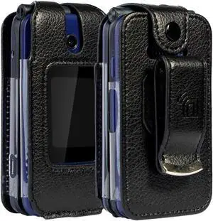 Black Vegan Leather Case Belt Clip for Cingular Flip IV 4, Cricket Debut Phone