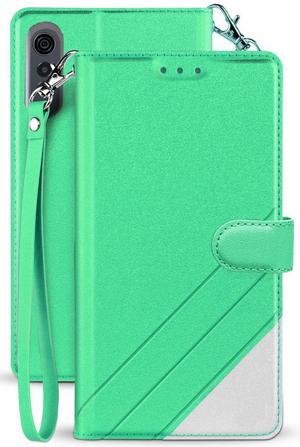 Mint Wallet Case Credit Card Slot Cover Lanyard Strap for LG Velvet Phone