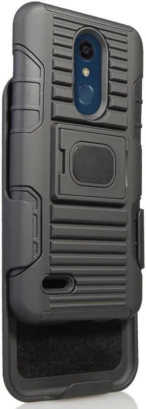 Black Grip Case + Belt Clip for LG K30, Phoenix Plus, Premier Pro, Harmony 2