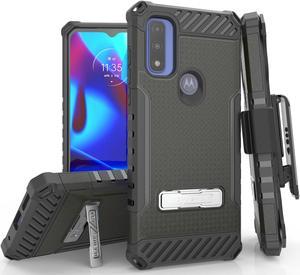 Rugged Black Case Cover Stand + Belt Clip + Strap for Moto G Pure / G Power 2022