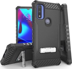 Black Anti-Shock Case Cover Kickstand and Strap for Moto G Pure / G Power 2022