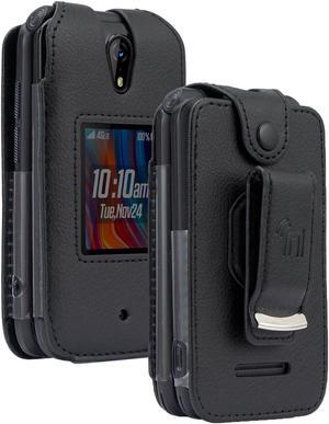 Black Vegan Leather Case Screen Protector Belt Clip for Schok Flip Phone (2022)