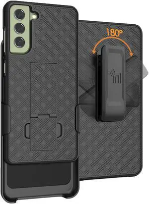 Black Hard Case Cover Stand Belt Clip Holster for Samsung Galaxy S21 FE Phone