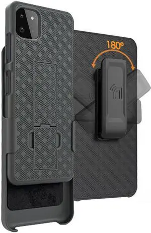 Black Case Kickstand Cover and Belt Clip Holster for Samsung Galaxy A22 5G