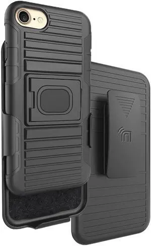 Black Rugged Grip Case Ring Stand and Belt Clip for iPhone SE 2022, 2020, 8, 7