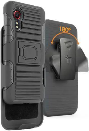 Black Rugged Grip Case with Ring Stand and Belt Clip for Samsung Galaxy XCover 5