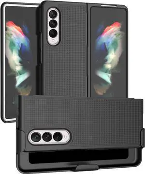 Black Hard Case Cover and Belt Clip Holster Stand for Samsung Galaxy Z Fold 3 5G
