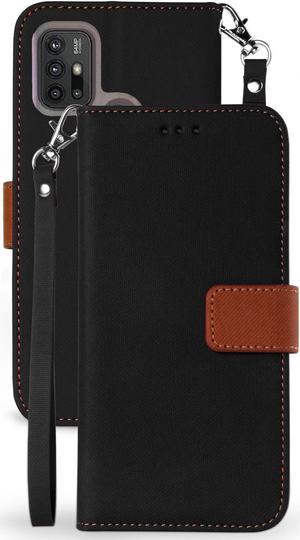 BlackBrown Wallet Case Card ID Slot Cover Wrist Strap for Motorola Moto G30 G10
