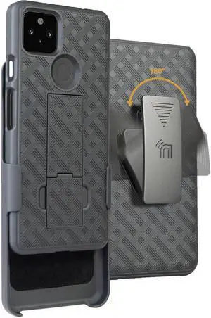 Black Case Kickstand Cover + Belt Clip Holster Holder for Google Pixel 5a Phone