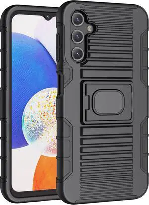Black Rugged Case with Ring Grip Stand for Samsung Galaxy A14 5G Phone