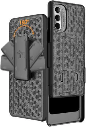 Black Hard Case Cover Stand and Belt Clip Holster for Moto G Stylus 5G (2022)