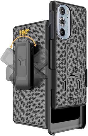 Black Hard Case Cover Stand and Belt Clip Holster for Moto Edge Plus 5G (2022)