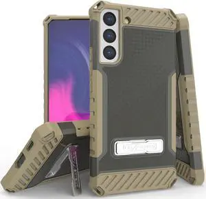 Brown Hybrid Anti-Shock Case Cover w/ Kickstand and Strap for Galaxy S22 Plus 5G