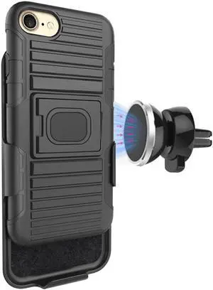 Black Rugged Case Stand Belt Clip Magnetic Car Mount for iPhone SE 2022/2020