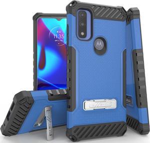 Blue Anti-Shock Case Cover Kickstand and Strap for Moto G Pure / G Power 2022