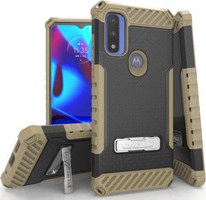 Brown Anti-Shock Case Cover Kickstand and Strap for Moto G Pure / G Power 2022