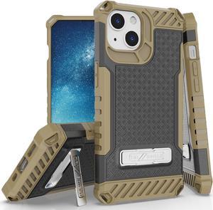 Brown Hybrid Anti-Shock Case Cover with Metal Kickstand and Strap for iPhone 13