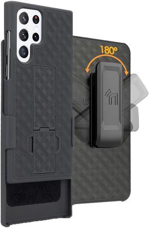 Black Hard Case Cover Stand and Belt Clip Holster Combo for Galaxy S22 Ultra