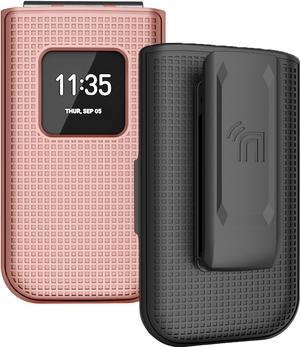 Rose Gold Pink Hard Case Cover and Belt Clip Holster for Nokia 2720 V Flip Phone