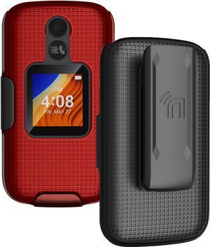 Red Grid Case Cover and Belt Clip Holster for Alcatel TCL Flip 2 Phone T408DL