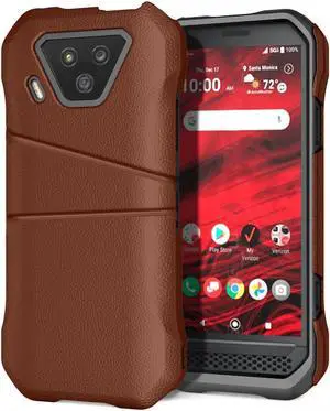 Brown Leather Credit Card Slot Wallet Case Cover for Kyocera DuraForce Ultra 5G
