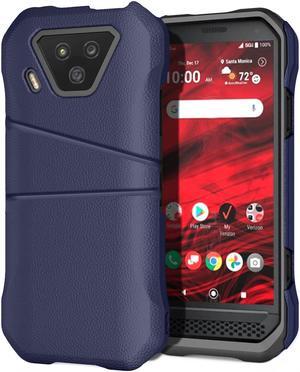 Navy Blue Leather Credit Card Slot Wallet Case for Kyocera DuraForce Ultra 5G