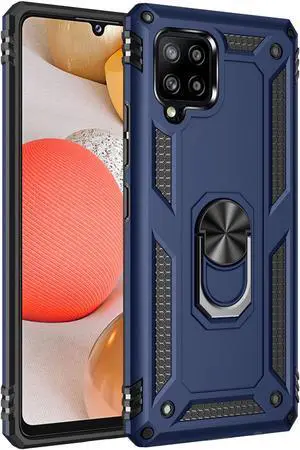 Navy Blue Secure Grip Ring Stand Rugged Case Cover for Samsung Galaxy A42 5G