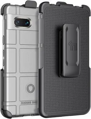 Gray Rugged Shield Case Cover and Belt Clip Holster for Google Pixel 7A (2023)