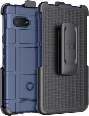 Navy Blue Matte Rugged Case Cover Belt Clip Holster for Google Pixel 7A (2023)