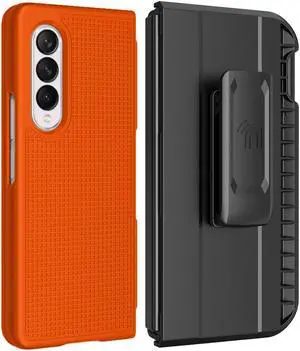 Bright Orange Case + Holster Belt Clip with S Pen Holder for Galaxy Z Fold 3