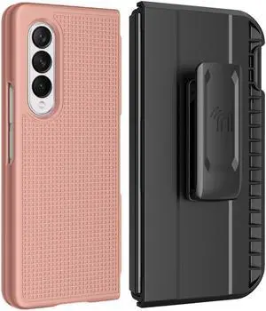 Rose Gold Case + Holster Belt Clip with S Pen Holder for Samsung Galaxy Z Fold 3