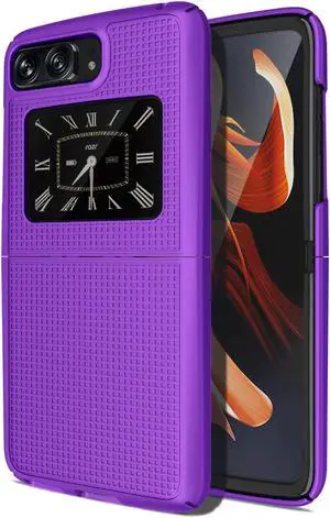 Purple Grid Textured Hard Case Slim Phone Cover for Motorola RAZR3 5G (2022)
